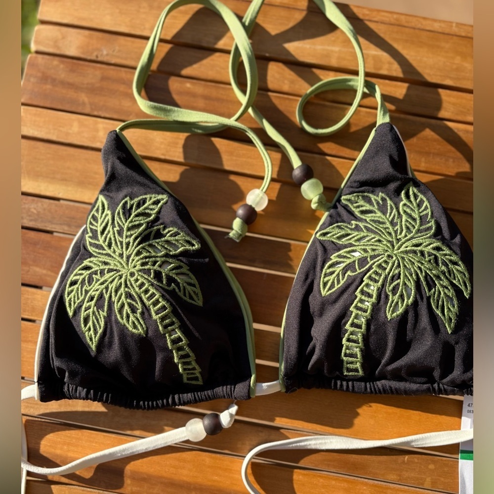LARGE NWT ISABELLA ROSE Tropical Palm Green & Black Embroidered Reversible Swim - Picture 7 of 10
